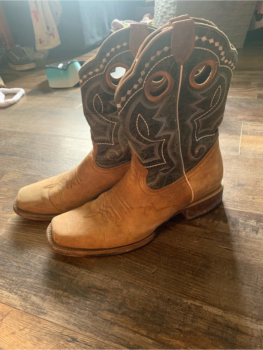 J.B. Dillon Two-Tone Tan and Dark Brown Western Boots